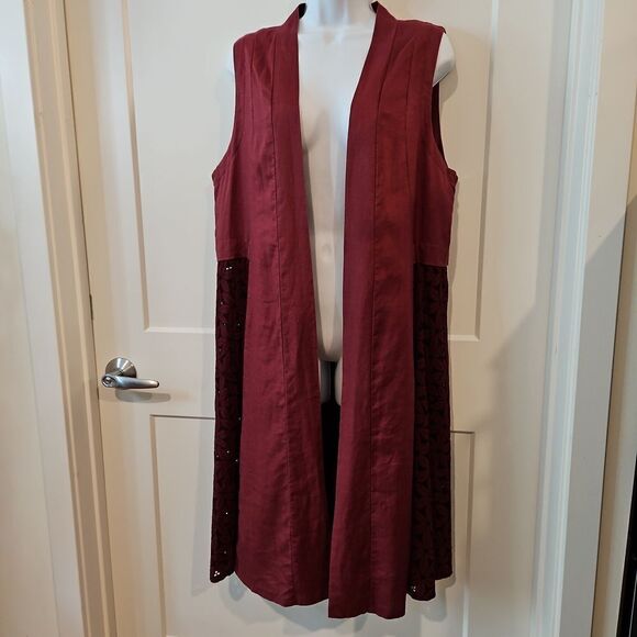 Burgandy Linen Vintage Boho Vest sz L - Picture 5 of 11